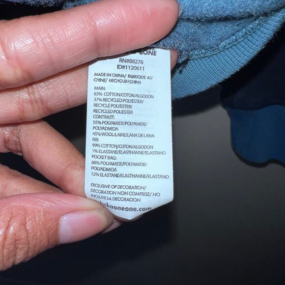 Hoka One One Blue Colorblock Quarter ZIp Wool Blend Hoodie Women's Size SX - Picture 7 of 7